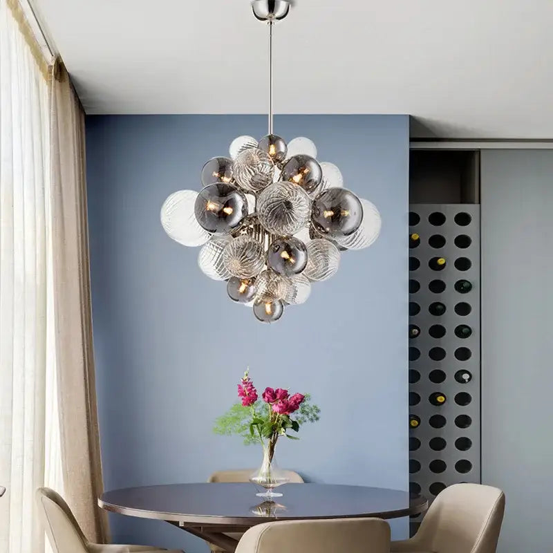 Modern ribbed glass globe led pendant light with silver and clear glass globe led bulbs for living room decorbites pendant light