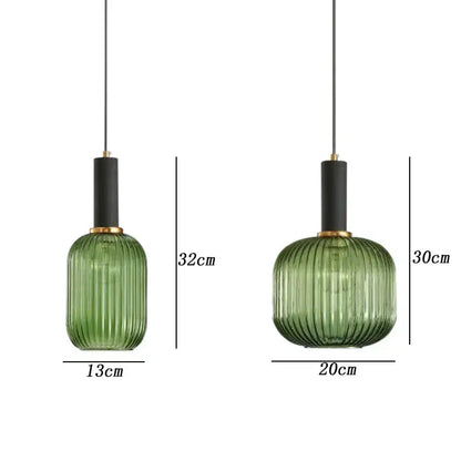 Modern ribbed green pumpkin glass pendant lights with black shades and gold accents for dining room decorbites green pumpkin