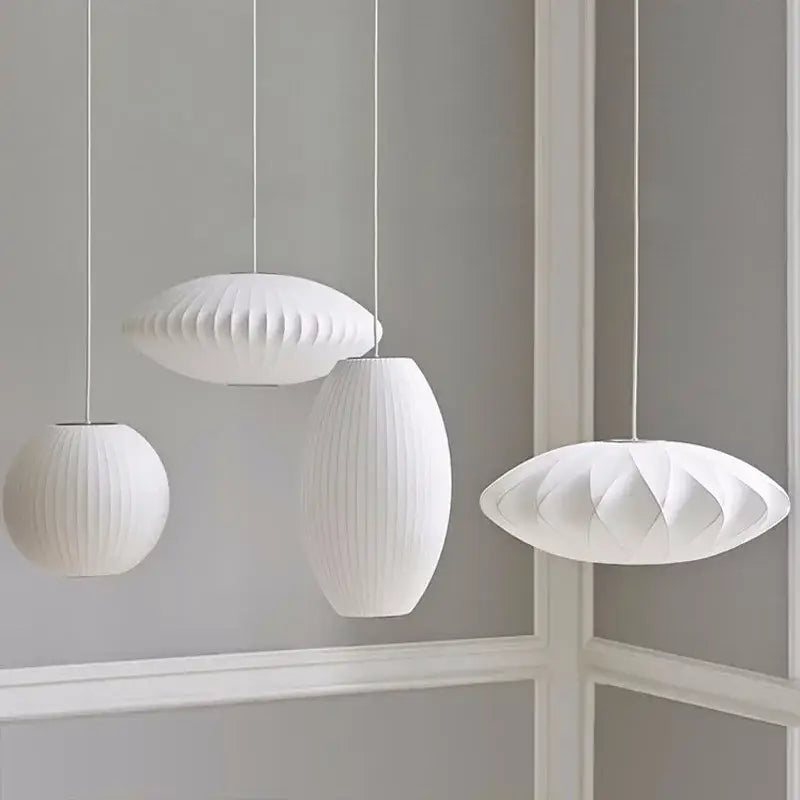 Modern ribbed white elegant silk designer pendant lamp with organic design for living room decorbites elegant silk decor