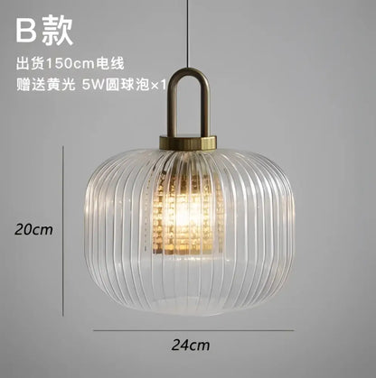Modern ridged clear glass pendant lamp with antique brass metal top for bedroom decorbites clear glass lighting