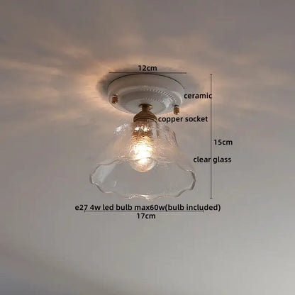 Modern ridged cream ceramic led ceiling light with delicate clear glass lampshade and copper socket for decorbites ceramic led use