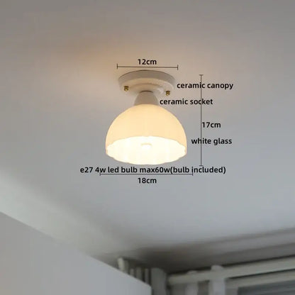 White glass dome ceiling light with cream decorbites ceramic led canopy and socket for modern ceramic led ceiling decor