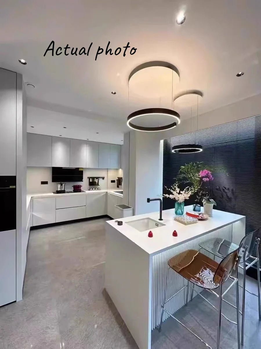 Modern Ring LED Pendant Light in Black or White - Decorbites