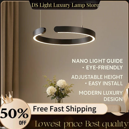 Modern Ring LED Pendant Light in Black or White - Decorbites