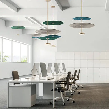 Modern ripple cotton round pendant lights with teal and gray shades and gold-toned fixtures for living room decorbites decor