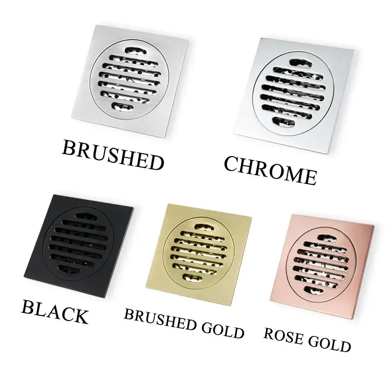 Modern rose gold brushed square floor drain with slat design in stainless steel finish for bathroom floor drain use
