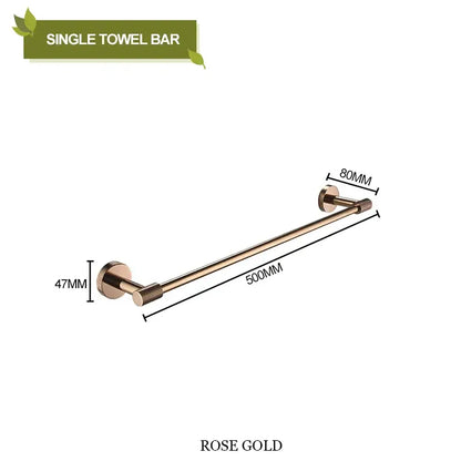 Modern rose gold single towel bar with brushed stainless steel finish for decorbites bathroom accessories collection