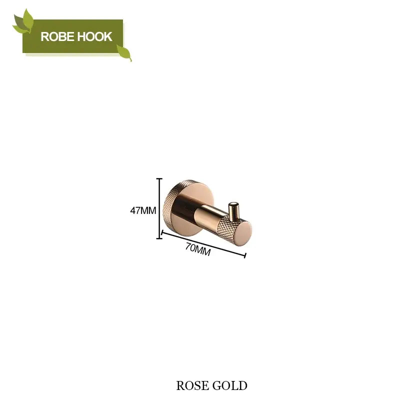 Rose gold stainless steel robe hook with knurled finish and cylindrical design for decorbites bathroom accessories