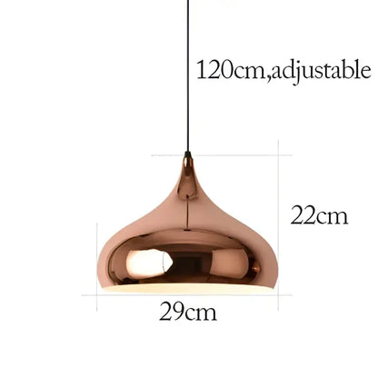 Modern rose gold pendant lights featuring a copper-toned teardrop design with metallic finish and adjustable chain decorbites rose gold