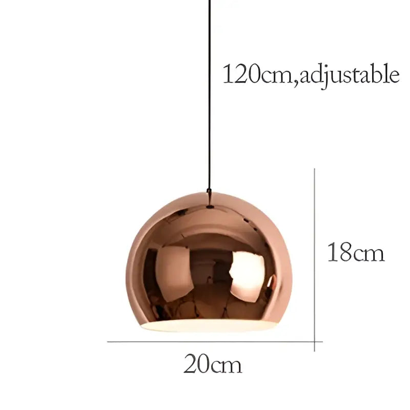 A sleek rose gold pendant light with a polished metallic dome design for modern dining room island decorbites rose gold