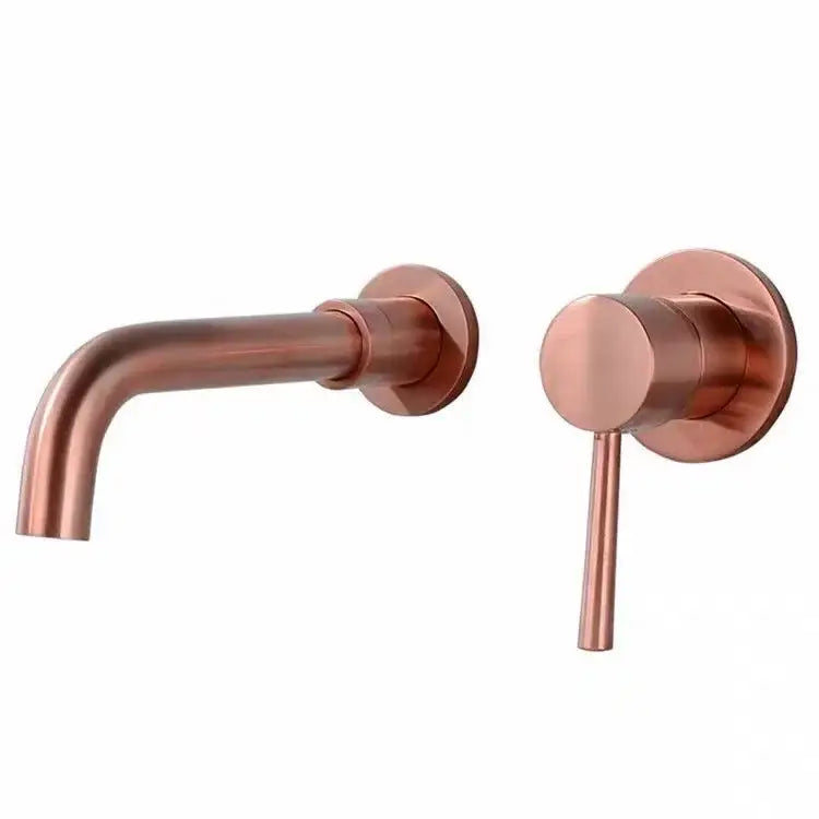 Modern rose gold single-hole deck copper-finished wall-mounted bathroom faucet with sleek cold water handle