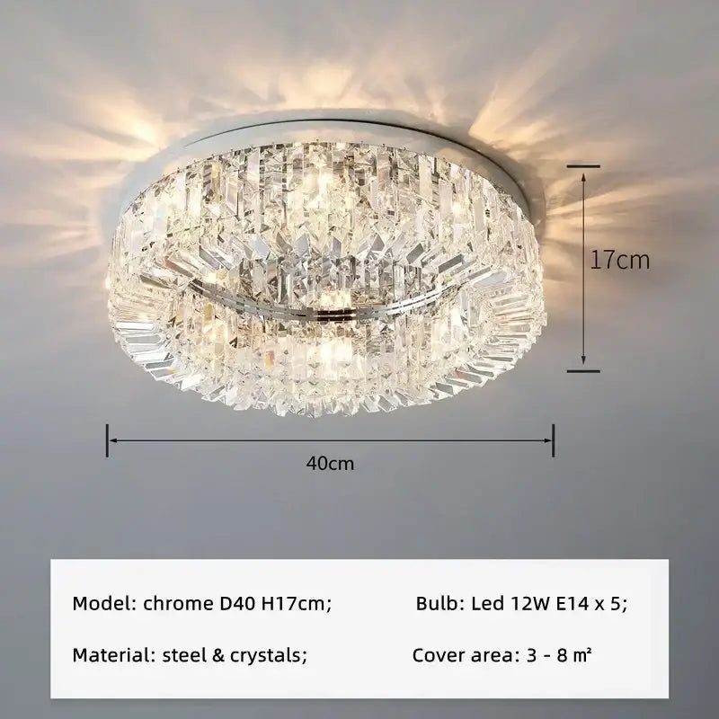 Chrome finished modern round crystal led ceiling light with faceted clear crystals decorbites crystal led model d40 chandelier