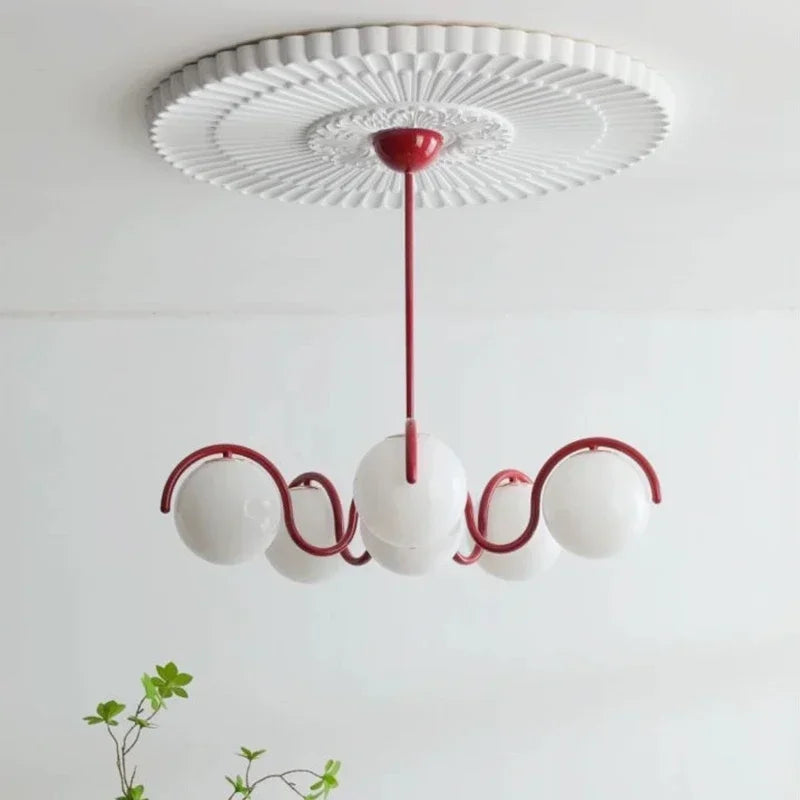 Modern Round Glass Pendant Light in Iron and White