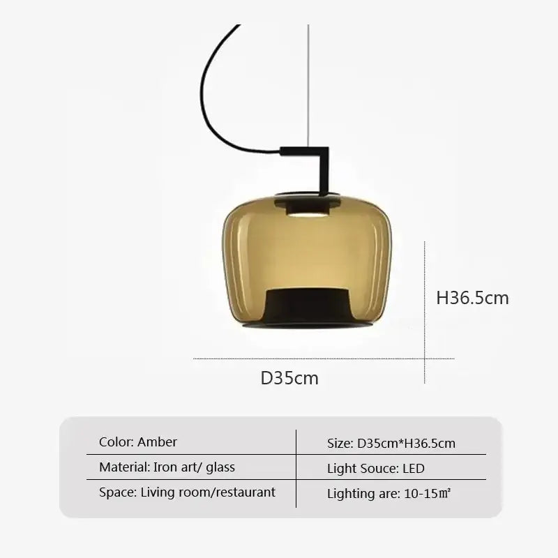 Modern sage green decorbites brokis glass pendant lamp with amber-colored glass and sleek iron art fixture for dining room decor