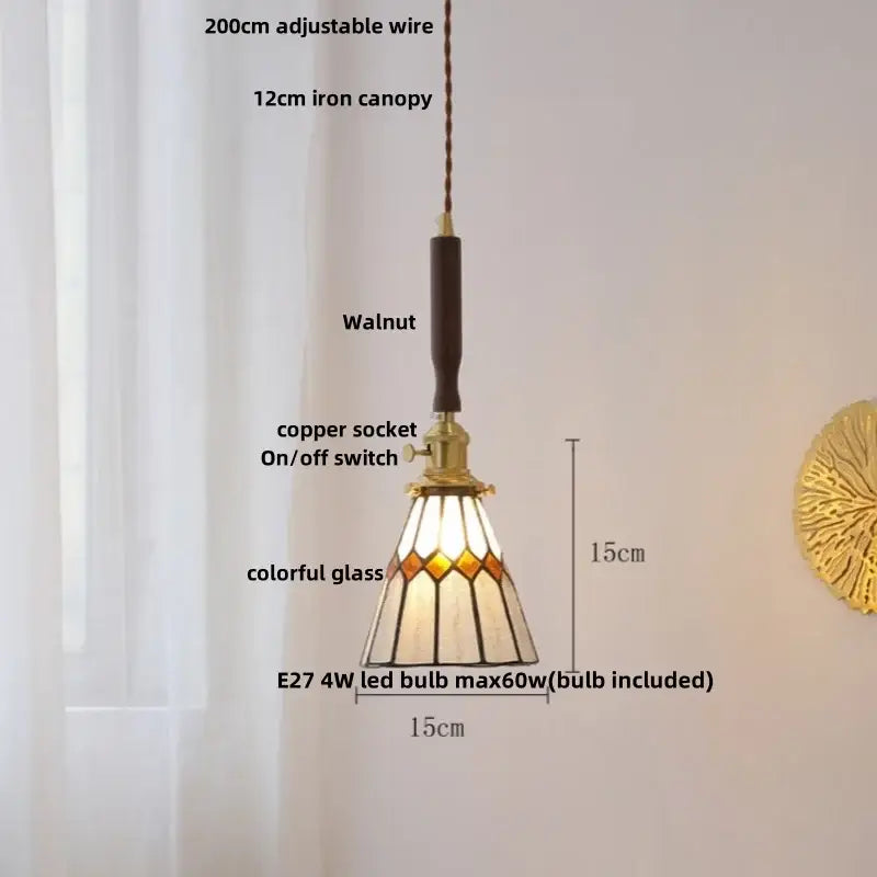 Modern scalloped floral ceramic led pendant light with amber stained glass shade and walnut iron canopy decorbites ceramic led pendant