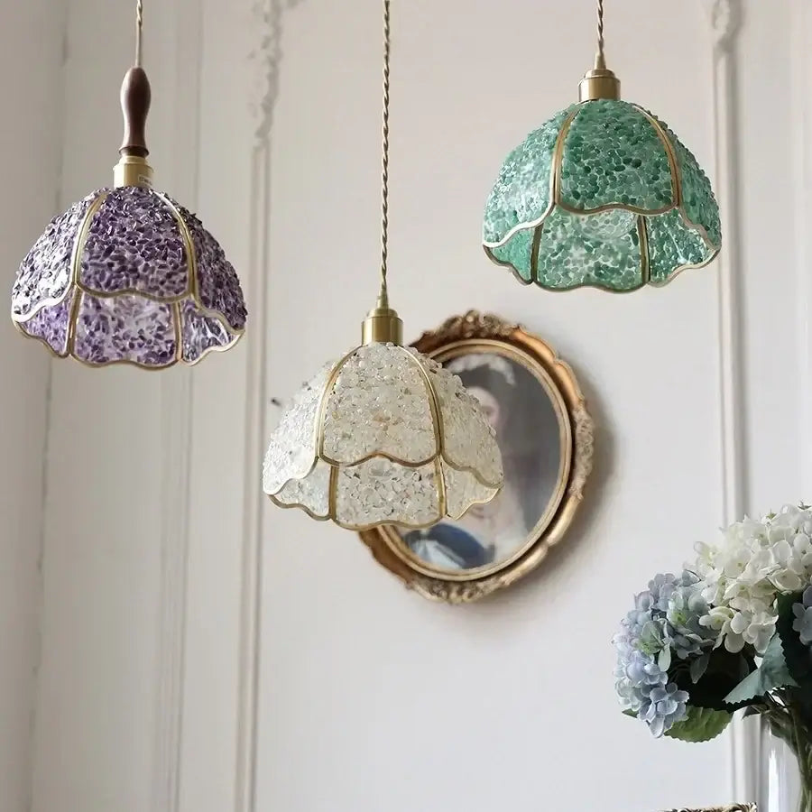 Modern scalloped seashell glass led pendant light with purple green and clear decorbites crystal glass shades for dining room
