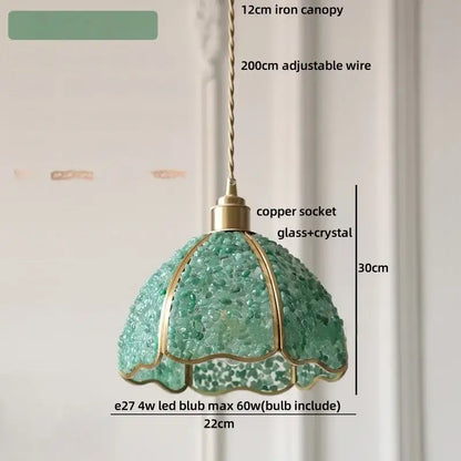 Modern scalloped seashell glass led pendant light in mint green with brass frame and adjustable 200cm wire suspension decorbites crystal glass