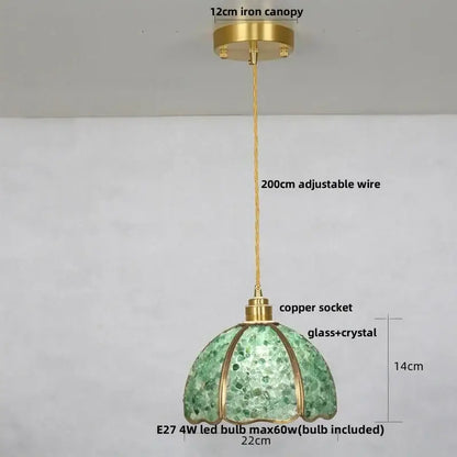 Modern scalloped seashell green glass led pendant light with brass iron canopy and copper socket for dining room decorbites crystal glass
