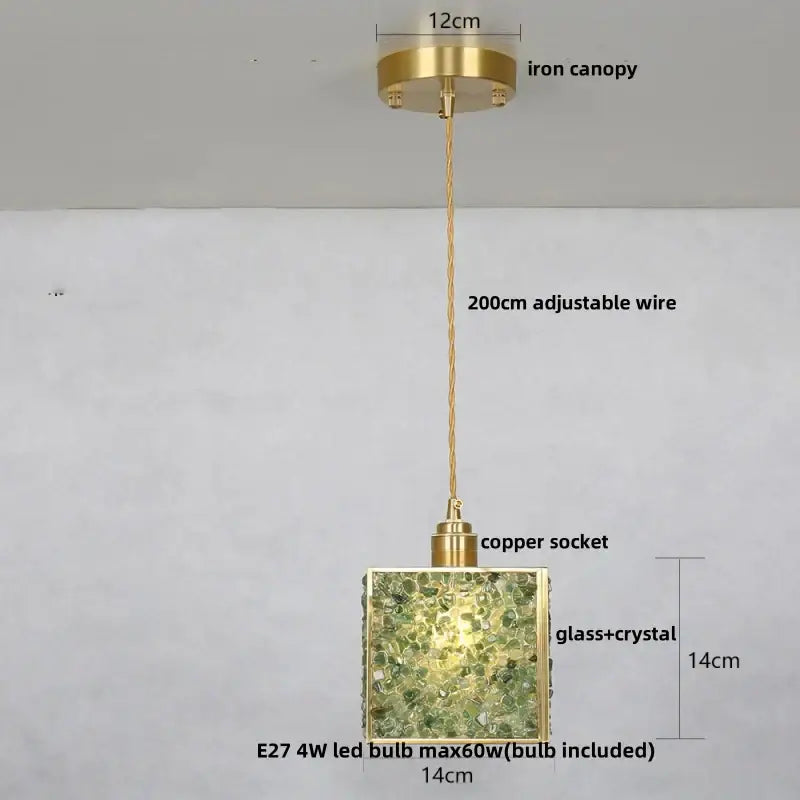 Modern scalloped seashell glass led pendant light with green crystal glass led mosaic shade and brass iron canopy for dining room decorbites crystal glass
