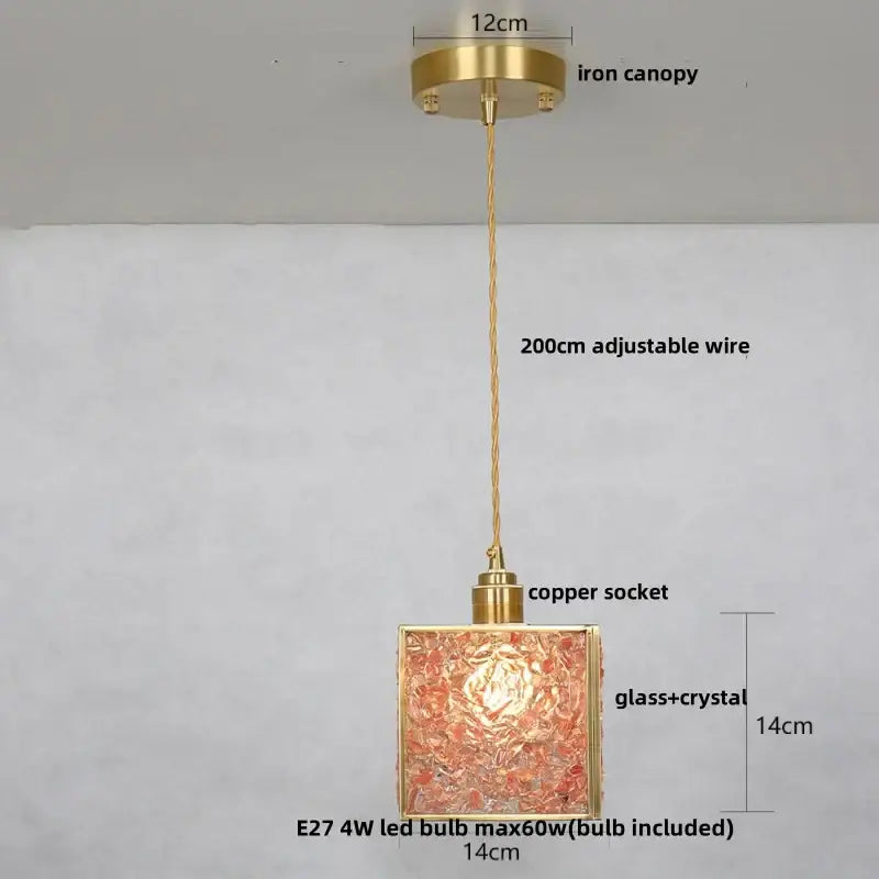 Modern scalloped seashell glass led pendant light with decorbites crystal glass shade in warm amber and brass for dining room