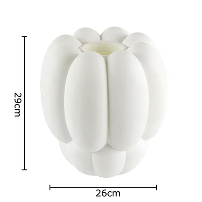 Modern scalloped white ceramic creative petal vase with pumpkin-like segmented design for living room decor