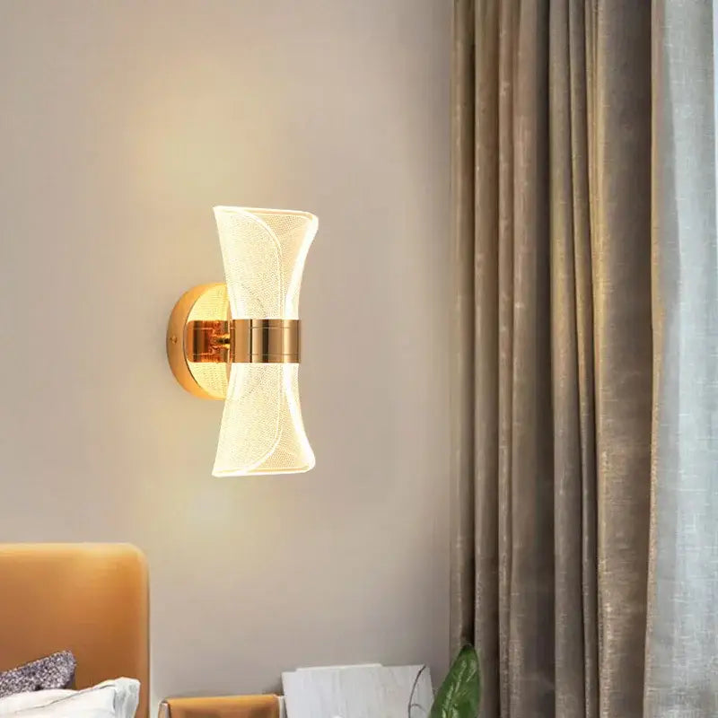 Gold-toned decorbites gold nordic acrylic wall lights with curved lace-patterned glass shade for modern sculptural decor
