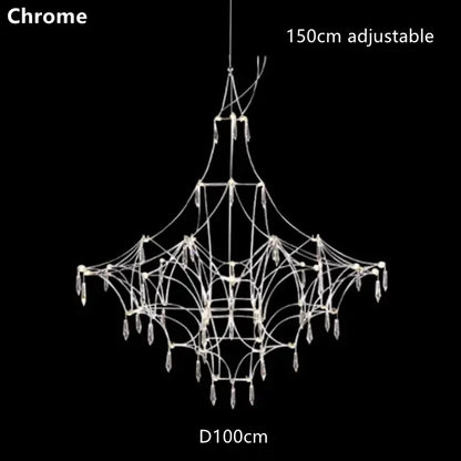 Modern silver and golden lustre crystal chandelier with 150cm adjustable height and web-like design by decorbites golden lustre