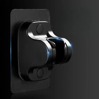 Modern silver and black shower holder bracket with black matte finish and adjustable arm for bathroom use