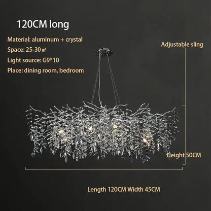 Modern silver and black crystal chrome chandelier with branching crystal design and aluminum frame for living room light