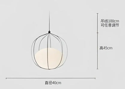 Modern silver and copper decorbites birdcage pendant light with spherical wireframe and off-white translucent globe for dining room decor