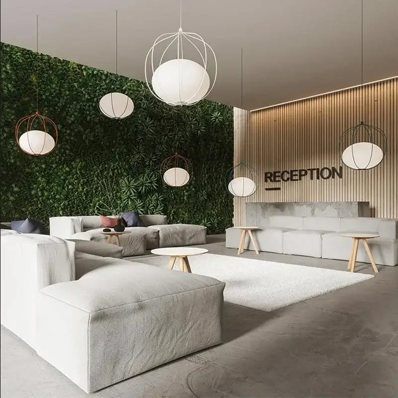 Modern silver and copper birdcage pendant light with white spherical wireframe shades for dining room decorbites pendant light