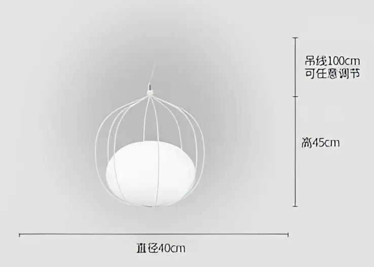 Modern silver and copper decorbites birdcage pendant light with white spherical cage and adjustable 100cm hanging chain