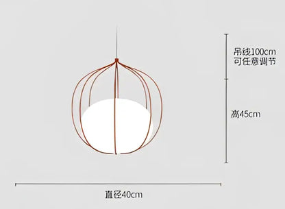 Modern silver and copper decorbites birdcage pendant light with a spherical copper wire frame and white glass globe illumination