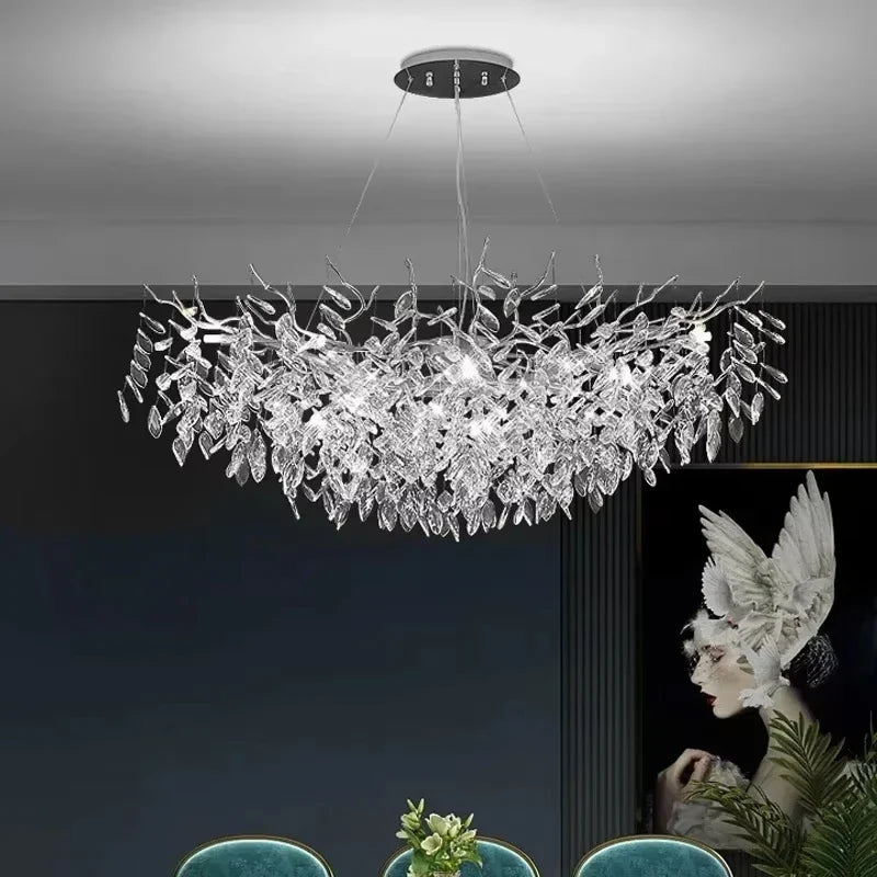Modern Silver Crystal Chain Pendant Chandelier - Decorbites
