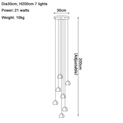 Modern silver crystal pendant light with seven glass bubble shades and cord pendant installation for dining room