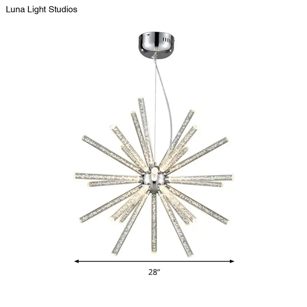 Chrome-finished decorbites modern crystal led starburst chandelier pendant with clear hanging ceiling sparkling rods
