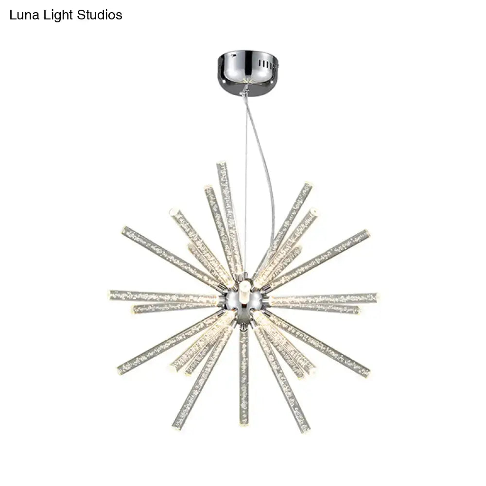 Chrome-finished decorbites modern crystal led starburst chandelier pendant with clear glass rods for hanging ceiling use