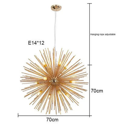 Modern gold-toned spiky starburst sea urchin chandelier with 12 e14 bulbs for stylish decorbites dandelion sea lighting