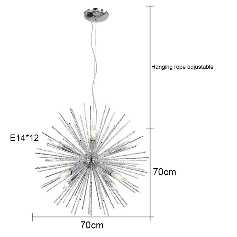 Modern silver dandelion sea urchin chandelier with 12 e14 bulbs and adjustable hanging rope for dining room decorbites dandelion sea