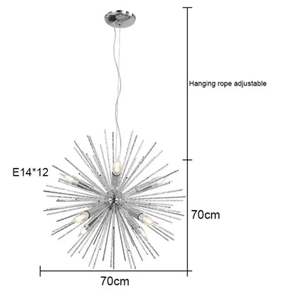 Modern silver dandelion sea urchin chandelier with 12 e14 bulbs and adjustable hanging rope for dining room decorbites dandelion sea