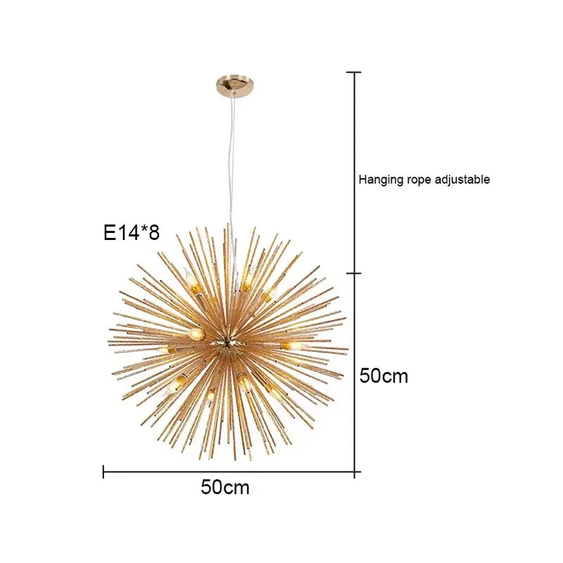 Modern gold-toned spherical sea urchin chandelier with eight e14 bulbs for dining room decorbites dandelion sea light