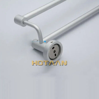 Modern silver double towel bar bathroom rack with a sleek silver finish and polished metal double towel design