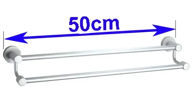 Modern silver double towel bar with polished chrome finish and 50cm length for bathroom use