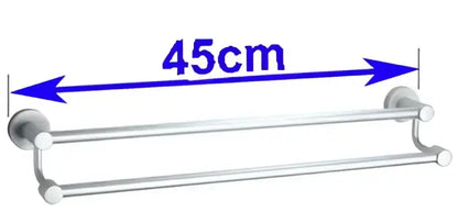 Modern silver double towel bar with a sleek double-tiered design and 45cm length for bathroom use