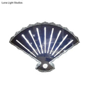 Modern silver fan wall lamp with scalloped edge and glowing led light strips for bedroom black fan wall decor