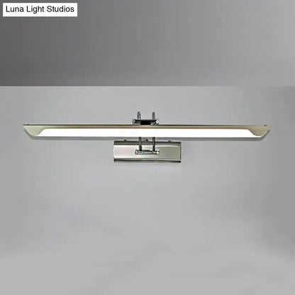 Modern silver finish linear wall mount led vanity lamp with chrome finish and integrated elongated rectangular lighting