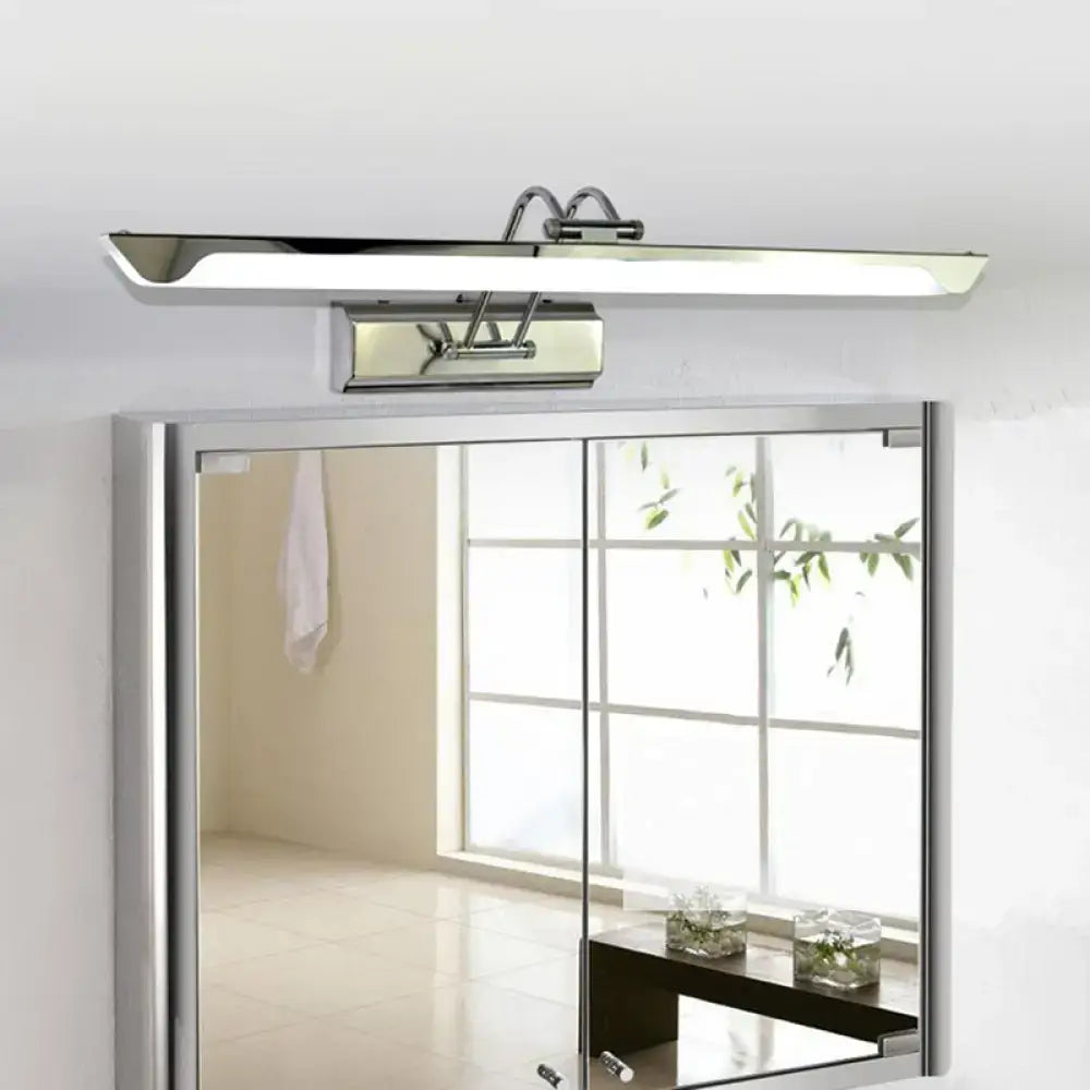 Modern silver finish linear wall mount led vanity lamp with chrome finish and integrated mounting bracket for bedroom use