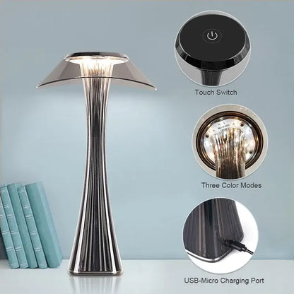 A sleek modern silver table lamp with fluted crystal diamond touch design for bedroom decorbites crystal diamond