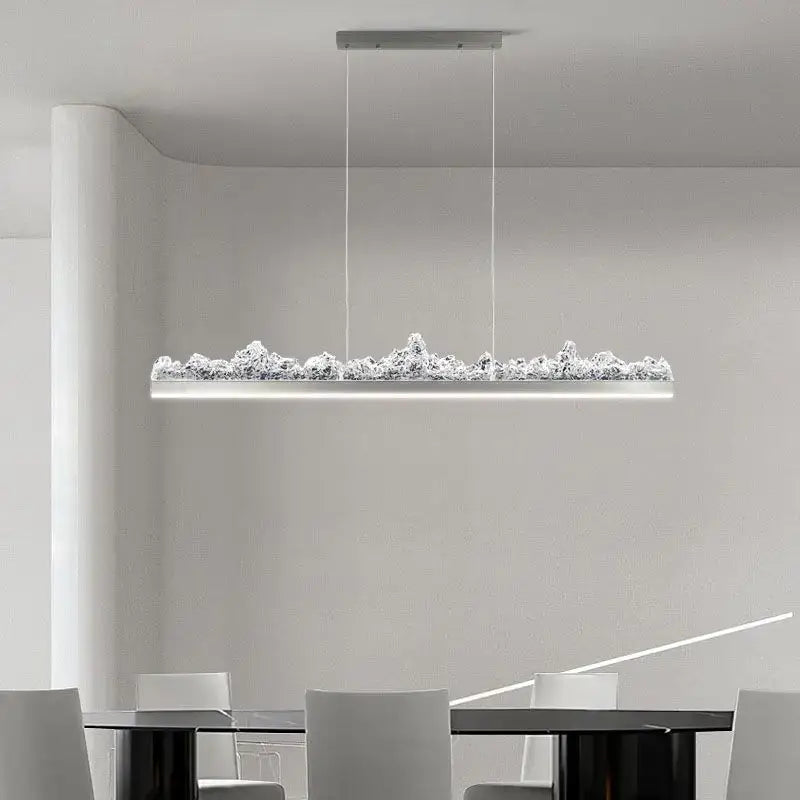 Modern silver pendant light with frosted glass and textured decorbites iceberg open design for kitchen island decor