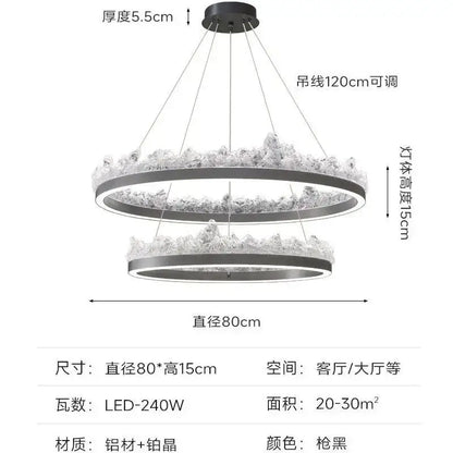 Modern black double-ring led chandelier pendant light with crystal accents and adjustable chain by decorbites iceberg